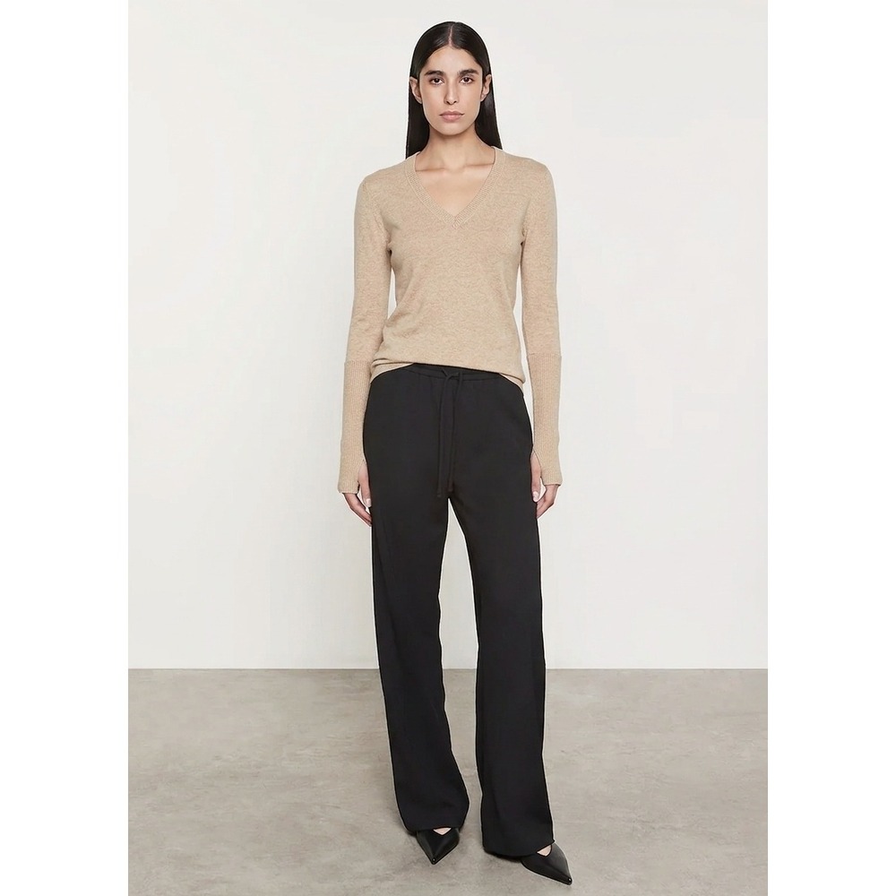 ENZA COSTA Fine Cashmere Knitted V Neck Sweater Womens Medium Parchment Cream